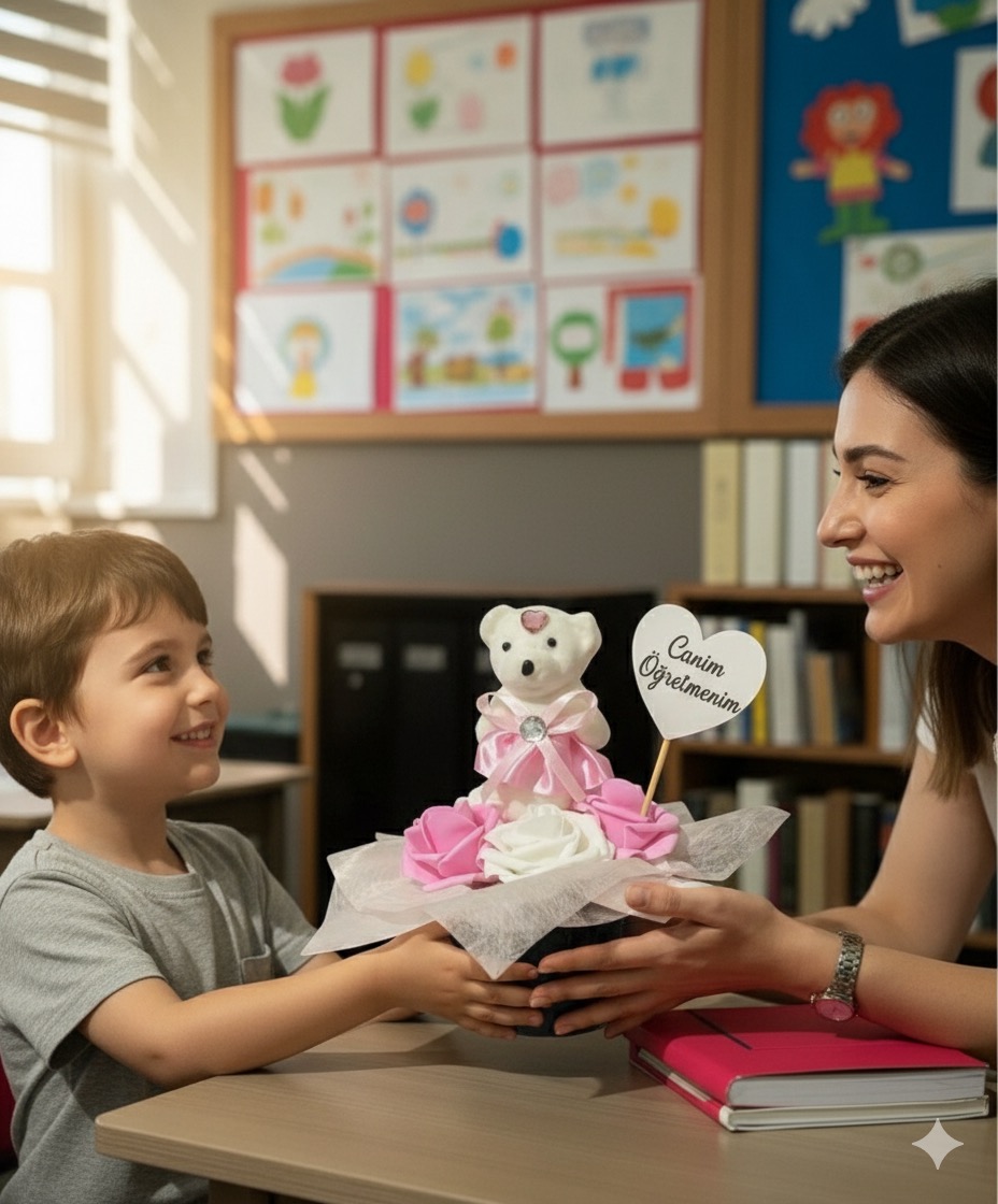 Öğretmenler gününe özel  ayıcıklı çiçek